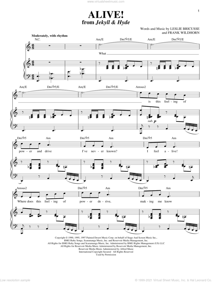 Alive! sheet music for voice and piano by Leslie Bricusse and Frank Wildhorn, intermediate skill level