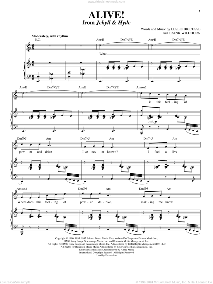 Alive! sheet music for voice and piano by Leslie Bricusse and Frank Wildhorn, intermediate skill level