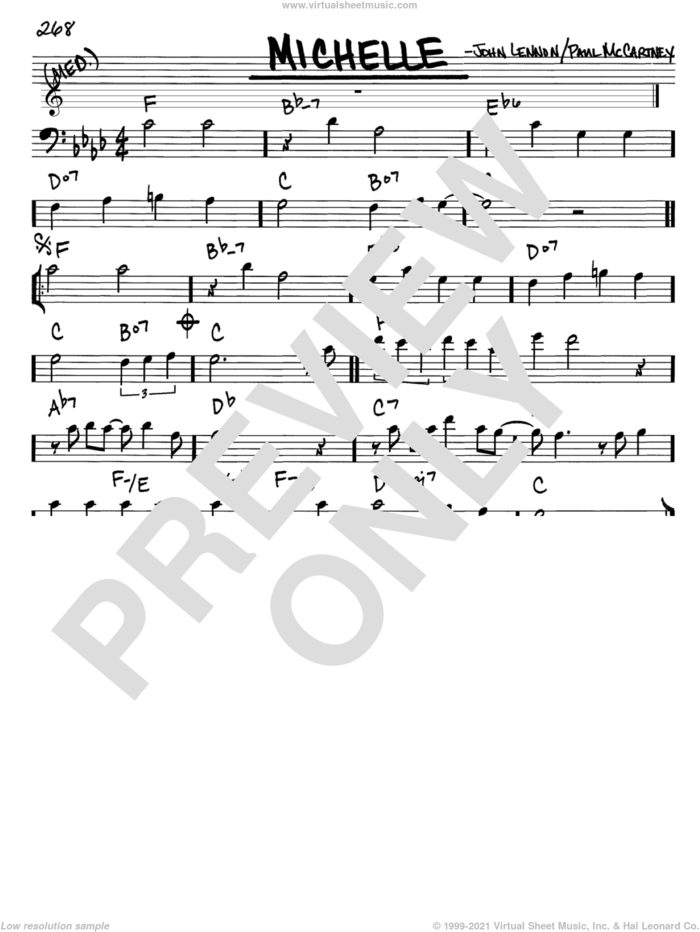 Michelle sheet music for voice and other instruments (bass clef) by The Beatles, John Lennon and Paul McCartney, intermediate skill level