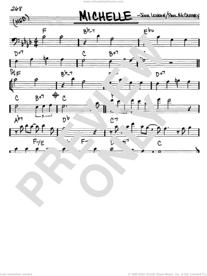 Michelle sheet music for voice and other instruments (bass clef) by The Beatles, John Lennon and Paul McCartney, intermediate skill level