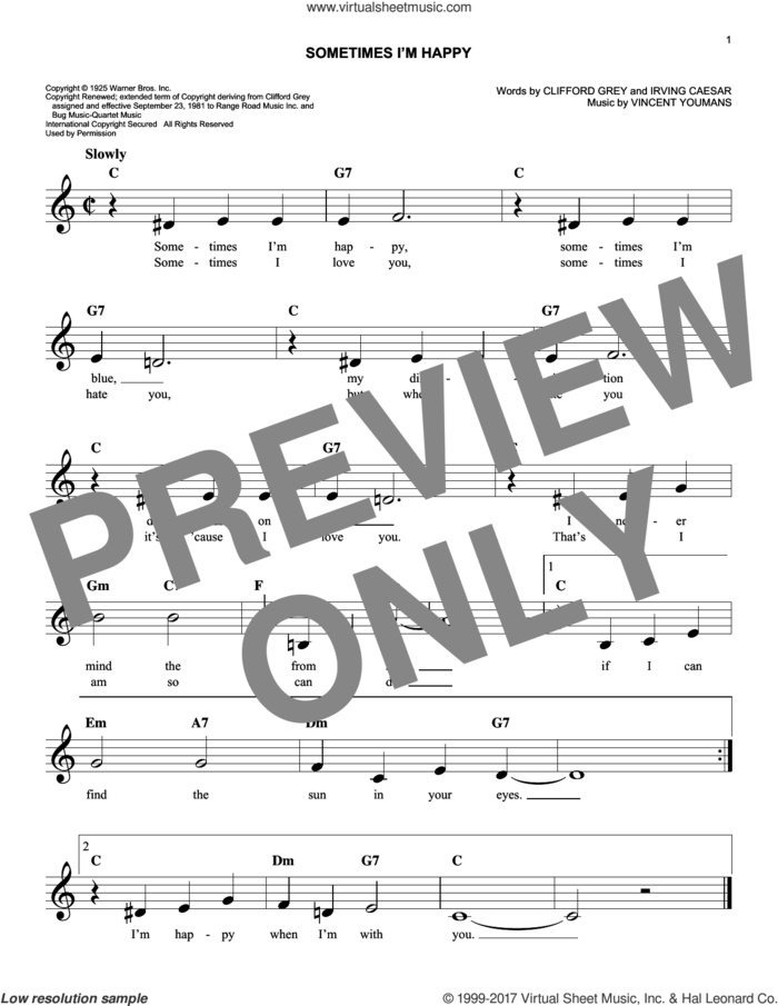 Sometimes I'm Happy sheet music for voice and other instruments (fake book) by Clifford Grey, Irving Caesar and Vincent Youmans, easy skill level