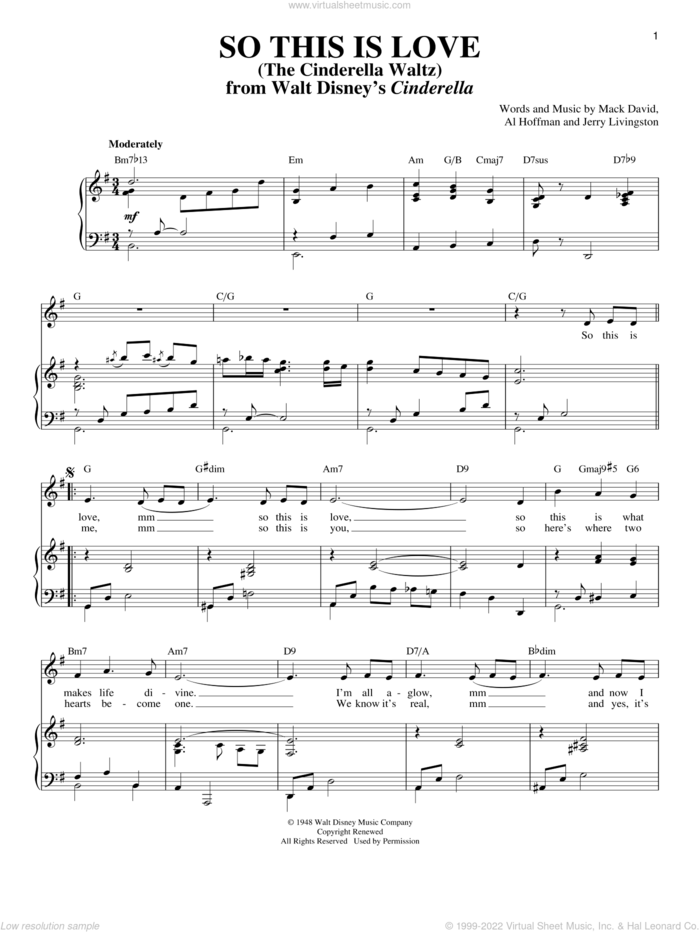 So This Is Love (from Cinderella) sheet music for voice and piano by Al Hoffman, Jerry Livingston, Mack David and Mack David, Al Hoffman and Jerry Livingston, intermediate skill level