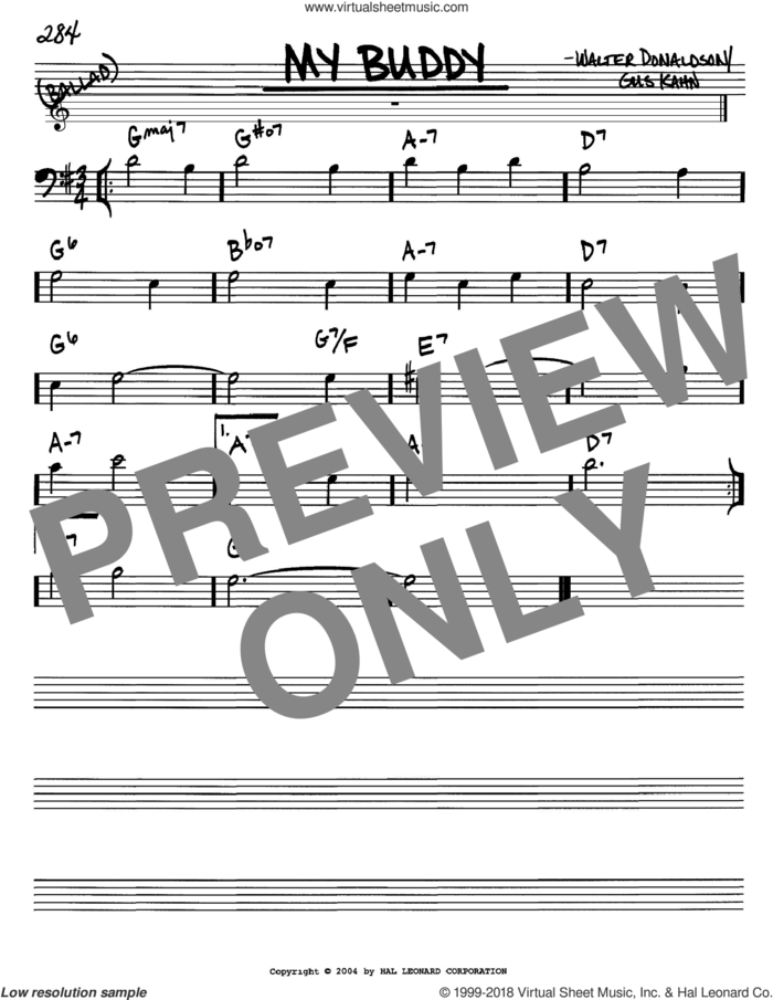 My Buddy sheet music for voice and other instruments (bass clef) by Gus Kahn and Walter Donaldson, intermediate skill level