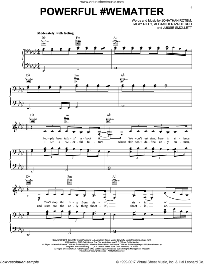 Powerful #WeMatter sheet music for voice, piano or guitar by Empire Cast, Alexander Izquierdo, Jonathan Rotem, Jussie Smollett and Talay Riley, intermediate skill level