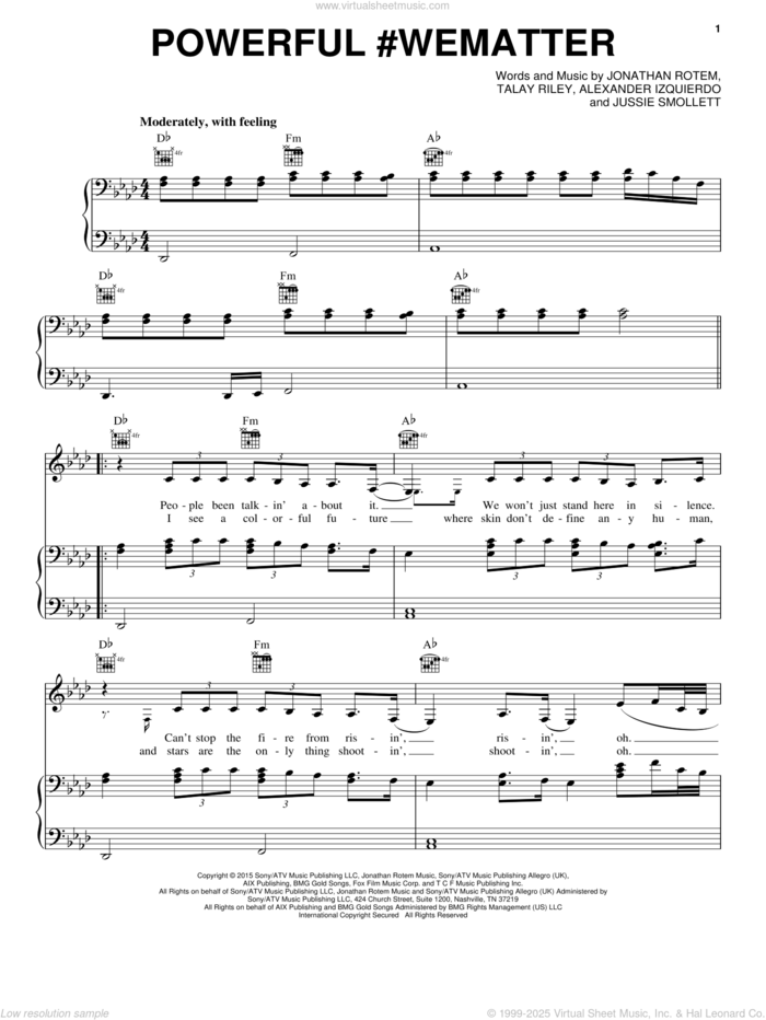 Powerful #WeMatter sheet music for voice, piano or guitar by Empire Cast, Alexander Izquierdo, Jonathan Rotem, Jussie Smollett and Talay Riley, intermediate skill level