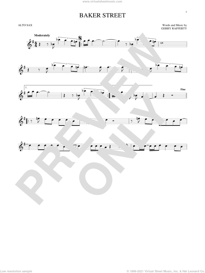 Baker Street, (intermediate) sheet music for alto saxophone solo by Gerry Rafferty and Foo Fighters, intermediate skill level