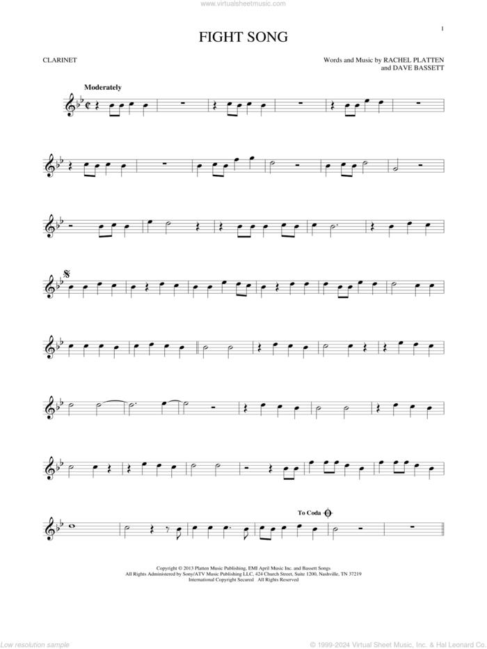 Platten - Fight Song sheet music for clarinet solo [PDF]