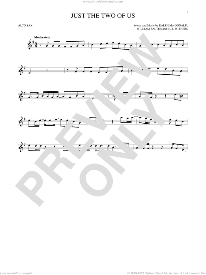 Just The Two Of Us sheet music for alto saxophone solo by Grover Washington Jr. feat. Bill Withers and Bill Withers, intermediate skill level