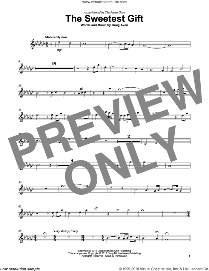 The Sweetest Gift sheet music for violin solo by The Piano Guys and Craig Aven, intermediate skill level