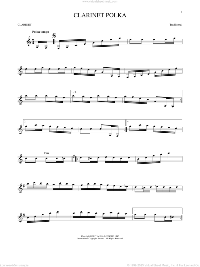 Clarinet Polka sheet music for clarinet solo, intermediate skill level