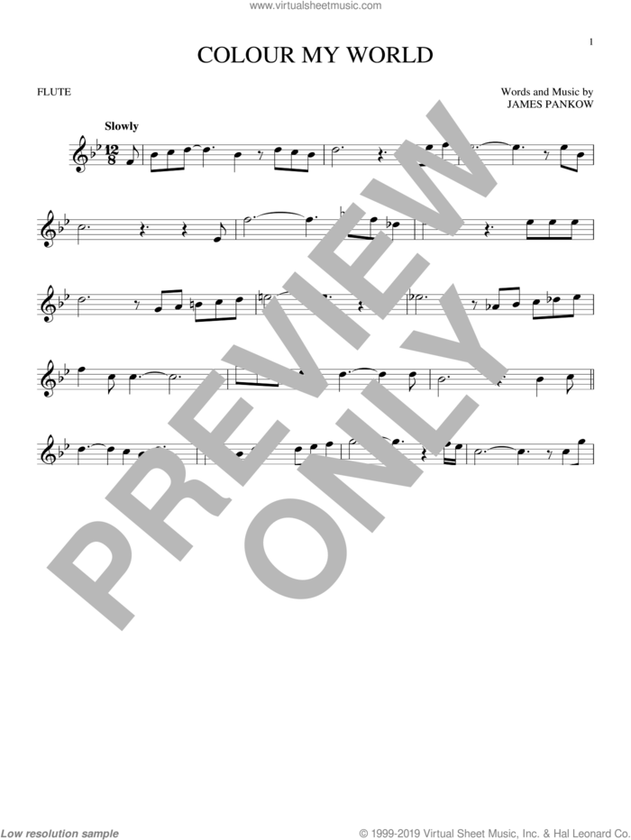 Colour My World sheet music for flute solo by Chicago and James Pankow, intermediate skill level