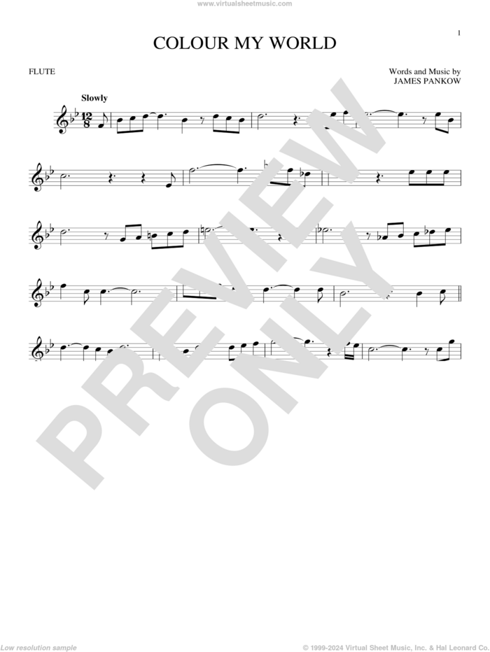 Colour My World sheet music for flute solo by Chicago and James Pankow, intermediate skill level