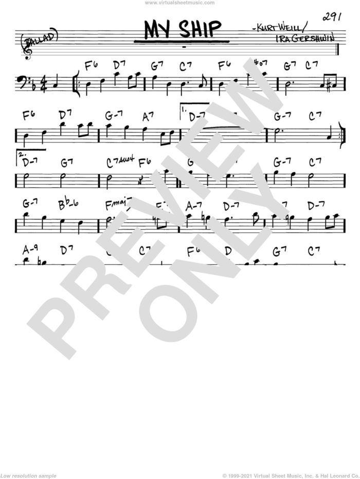 My Ship sheet music for voice and other instruments (bass clef) by Kurt Weill and Ira Gershwin, intermediate skill level