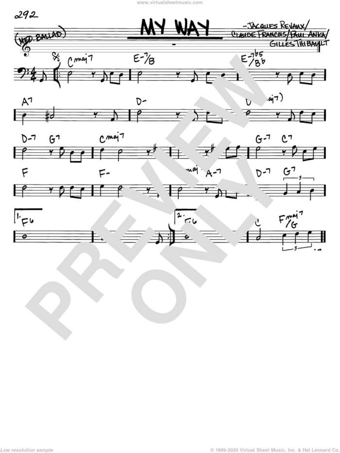 My Way sheet music for voice and other instruments (bass clef) by Paul Anka, Elvis Presley, Frank Sinatra, Claude Francois, Gilles Thibault and Jacques Revaux, intermediate skill level
