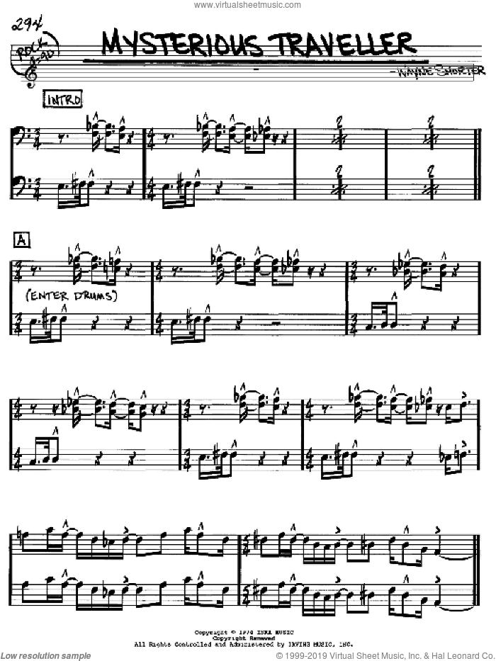 Mysterious Traveller sheet music for voice and other instruments (bass clef) by Wayne Shorter, intermediate skill level