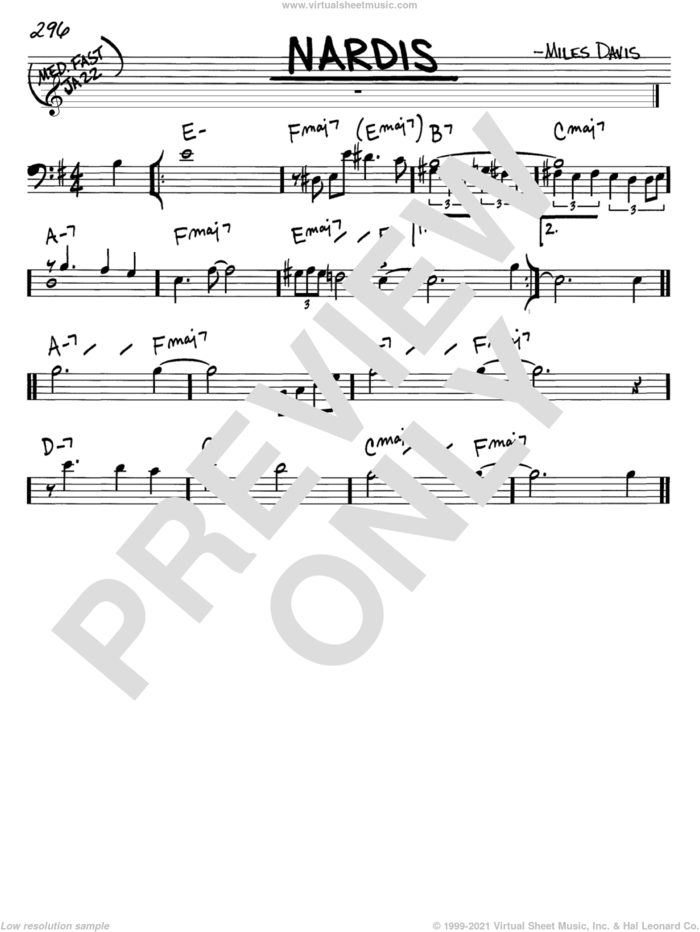 Nardis sheet music for voice and other instruments (bass clef) by Miles Davis and Bill Evans, intermediate skill level