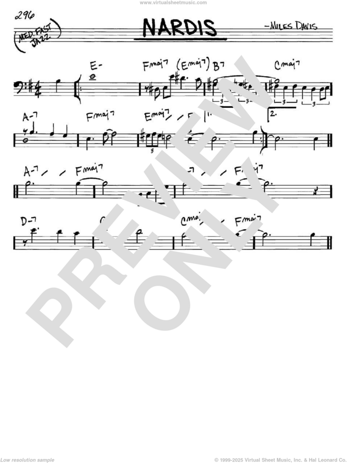 Nardis sheet music for voice and other instruments (bass clef) by Miles Davis and Bill Evans, intermediate skill level