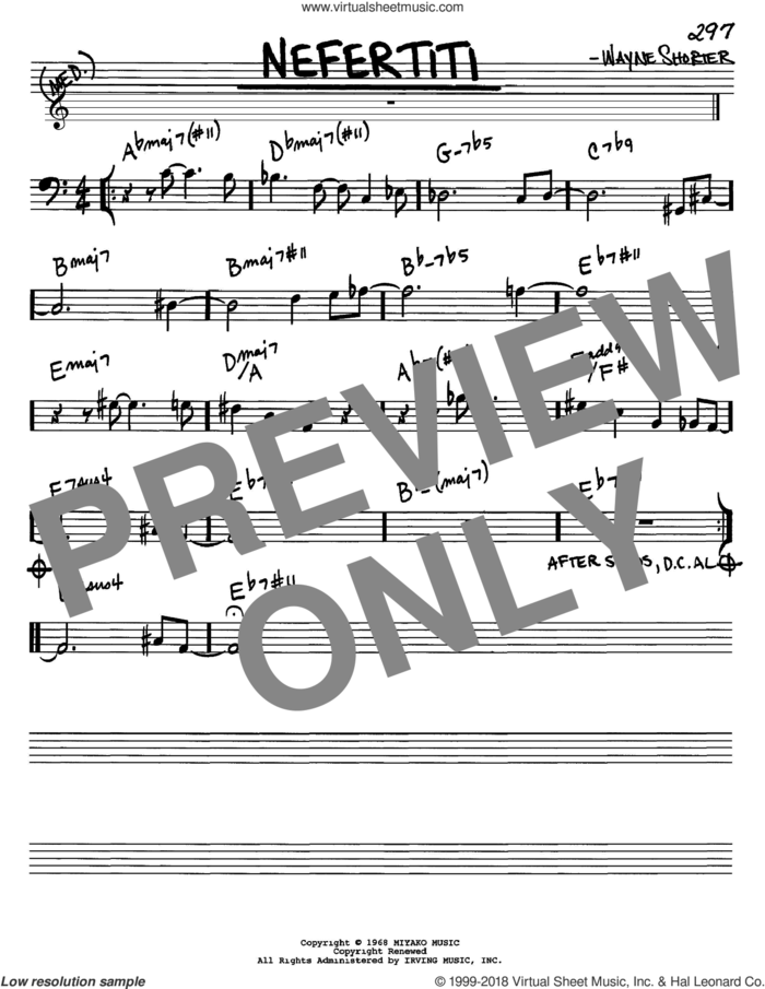 Nefertiti sheet music for voice and other instruments (bass clef) by Wayne Shorter, intermediate skill level