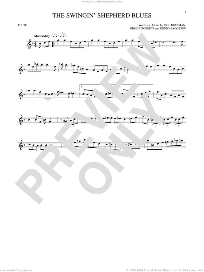 The Swingin' Shepherd Blues sheet music for flute solo by Kenny Jacobson, Moe Koffman and Rhoda Roberts, intermediate skill level