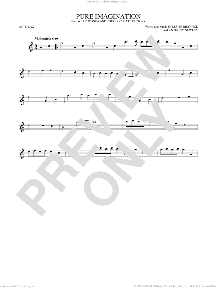 Pure Imagination sheet music for alto saxophone solo by Leslie Bricusse and Anthony Newley, intermediate skill level