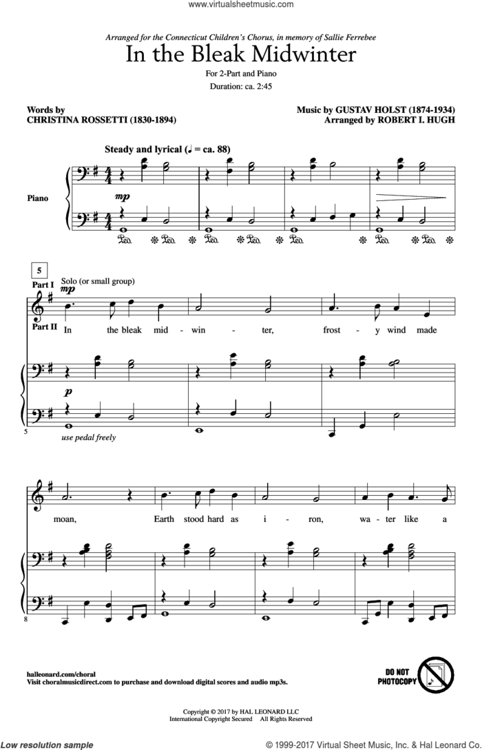 In The Bleak Midwinter sheet music for choir (2-Part) by Gustav Holst, Robert Hugh and Christina Rossetti, intermediate duet