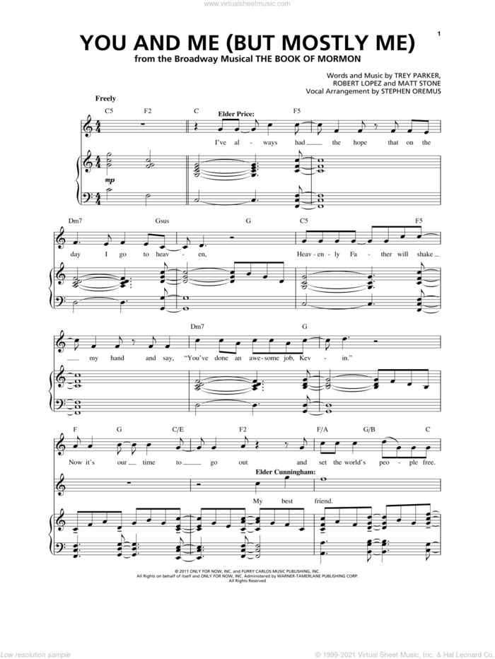 You And Me (But Mostly Me) sheet music for voice and piano by Robert Lopez, Matt Stone, Trey Parker and Trey Parker & Matt Stone, intermediate skill level