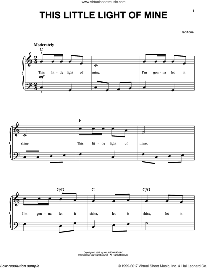 This Little Light Of Mine sheet music for piano solo, easy skill level