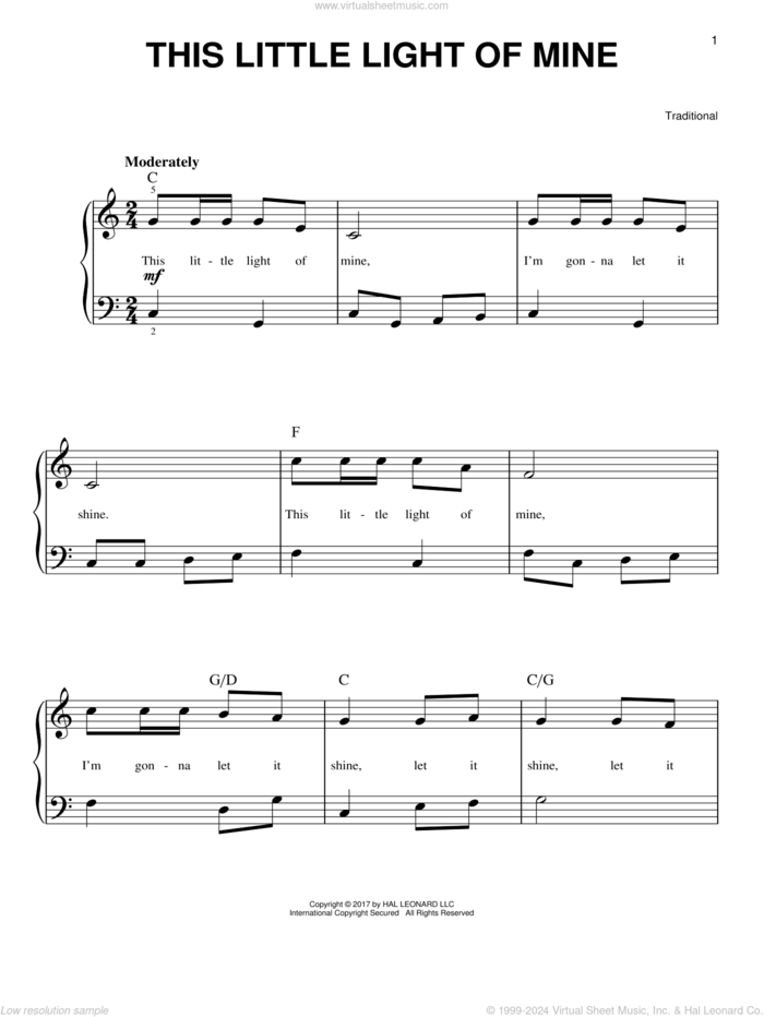 This Little Light Of Mine sheet music for piano solo, easy skill level