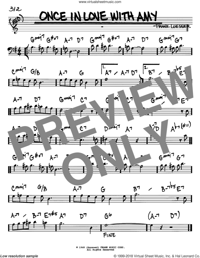 Once In Love With Amy sheet music for voice and other instruments (bass clef) by Frank Loesser, intermediate skill level