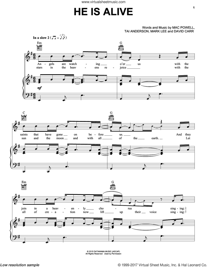 He Is Alive sheet music for voice, piano or guitar by Third Day, David Carr, Mac Powell, Mark Lee and Tai Anderson, intermediate skill level