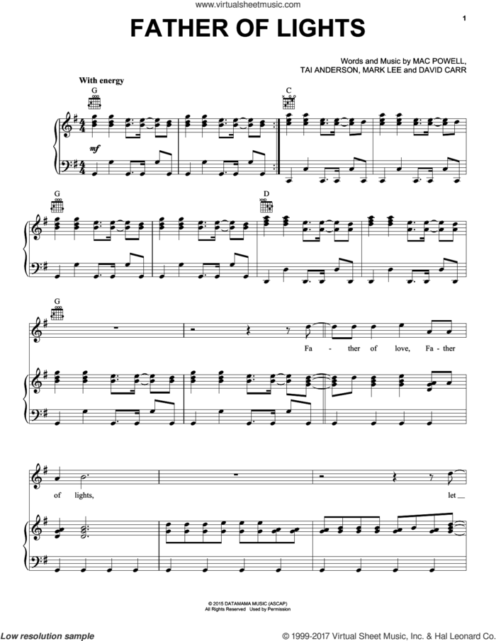Father Of Lights sheet music for voice, piano or guitar by Third Day, David Carr, Mac Powell, Mark Lee and Tai Anderson, intermediate skill level