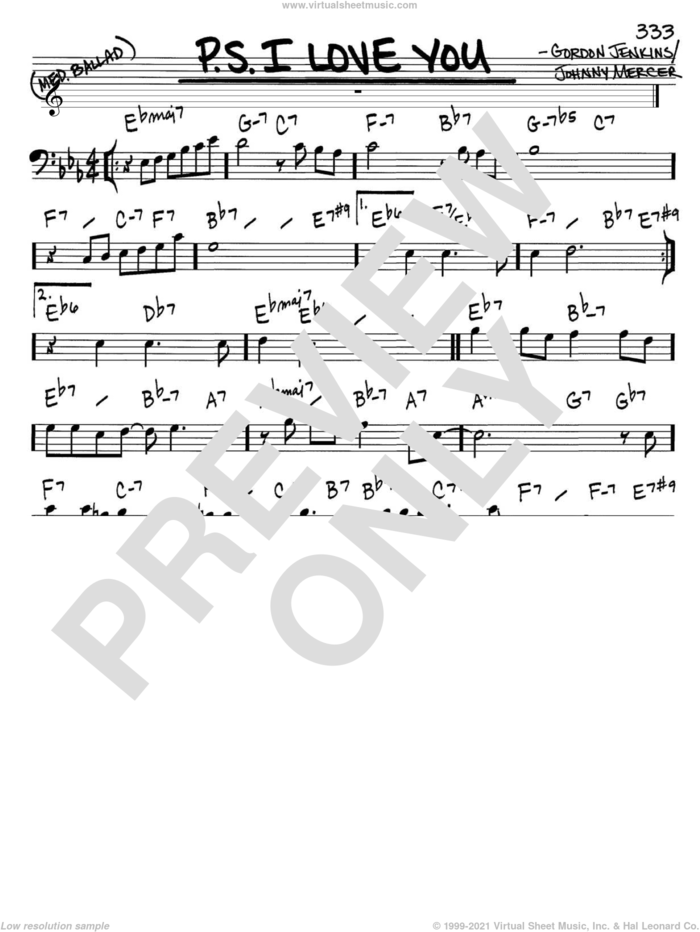 P.S. I Love You sheet music for voice and other instruments (bass clef) by The Hilltoppers, Gordon Jenkins and Johnny Mercer, intermediate skill level