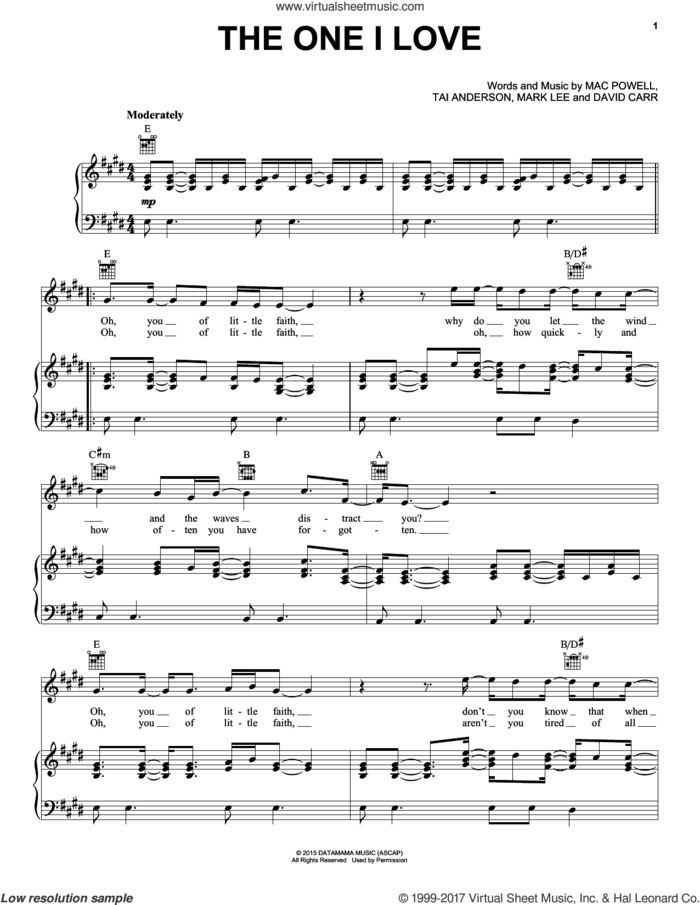 The One I Love sheet music for voice, piano or guitar by Third Day, Mac Powell, Mark Lee and Tai Anderson, intermediate skill level