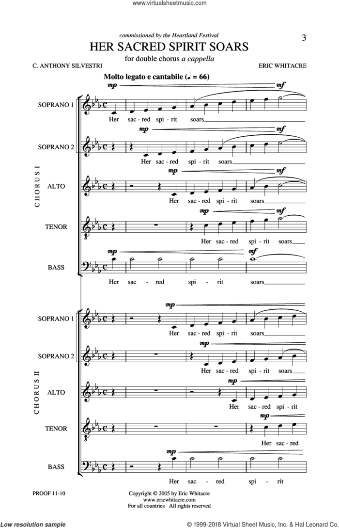 Her Sacred Spirit Soars sheet music for choir (SSATB Double) by Eric Whitacre, intermediate skill level