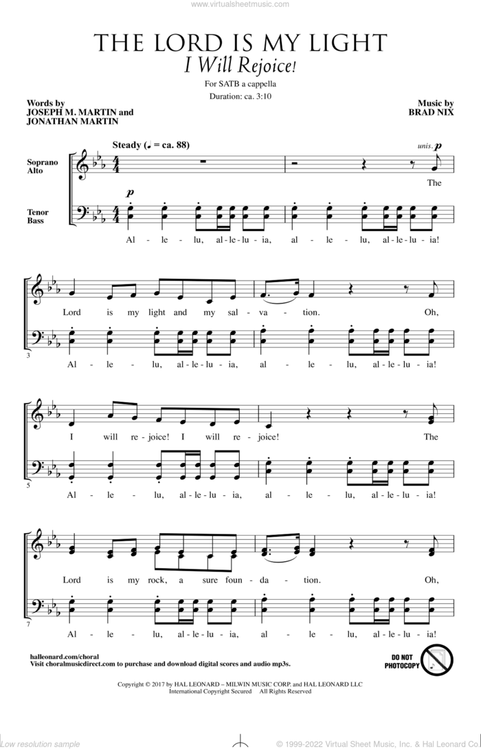 The Lord Is My Light (I Will Rejoice!) sheet music for choir (SATB: soprano, alto, tenor, bass) by Joseph M. Martin and Brad Nix, intermediate skill level