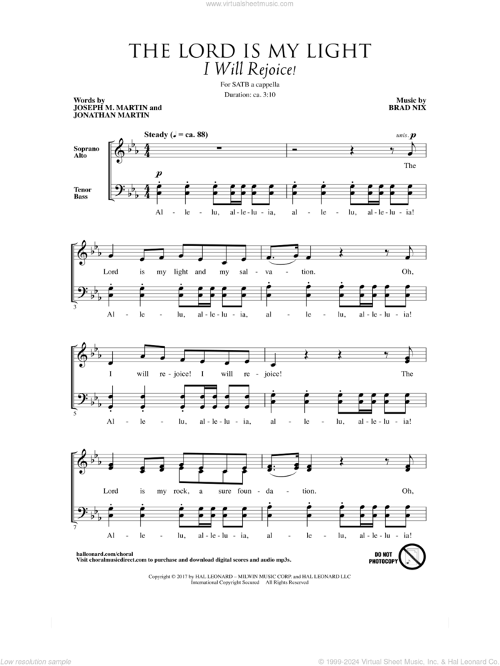 The Lord Is My Light (I Will Rejoice!) sheet music for choir (SATB: soprano, alto, tenor, bass) by Joseph M. Martin and Brad Nix, intermediate skill level