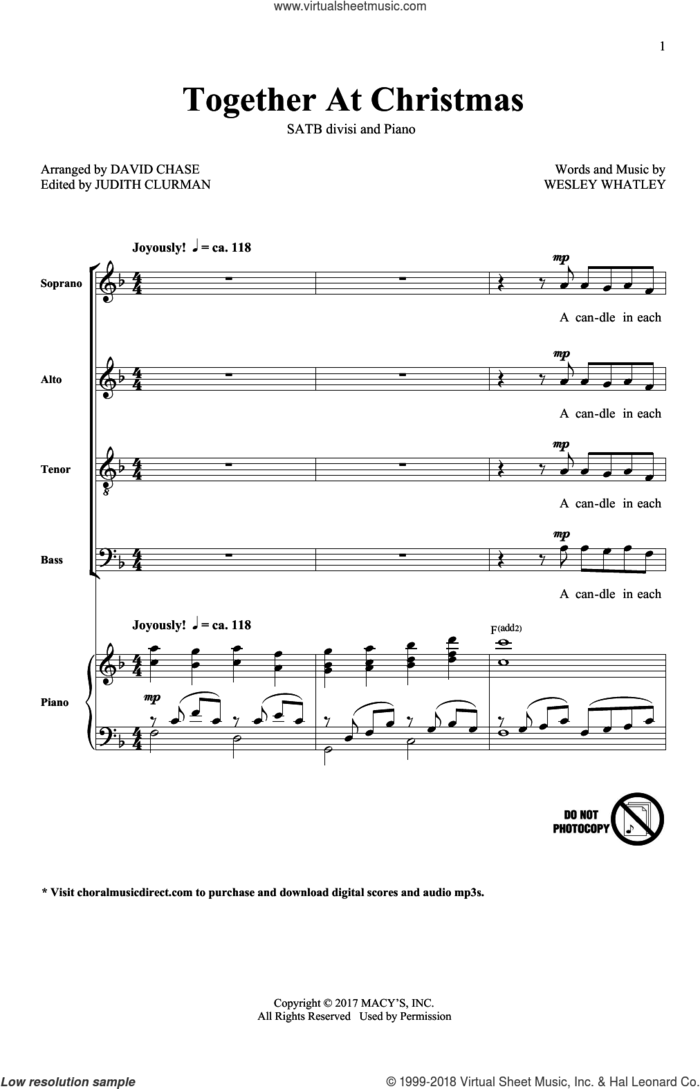 Together At Christmas sheet music for choir (SATB: soprano, alto, tenor, bass) by Wesley Whatley and David Chase, intermediate skill level