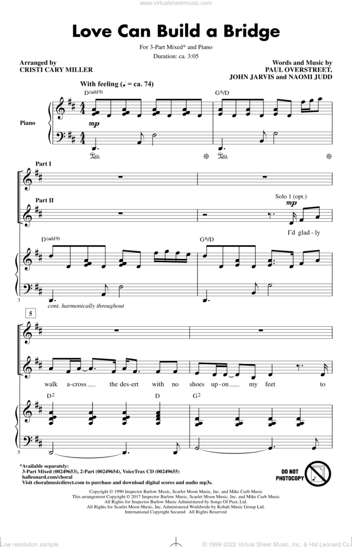 Love Can Build A Bridge sheet music for choir (3-Part Mixed) by Paul Overstreet, Cristi Cary Miller, The Judds, John Jarvis and Naomi Judd, intermediate skill level