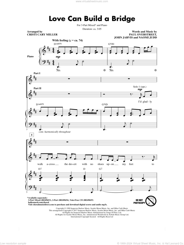 Love Can Build A Bridge sheet music for choir (3-Part Mixed) by Paul Overstreet, Cristi Cary Miller, The Judds, John Jarvis and Naomi Judd, intermediate skill level