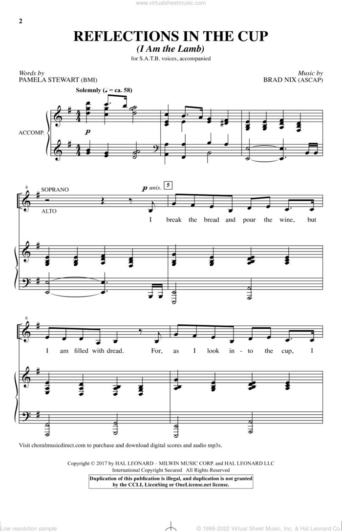 Reflections In The Cup (I Am The Lamb) sheet music for choir (SATB: soprano, alto, tenor, bass) by Brad Nix and Pamela Stewart, intermediate skill level
