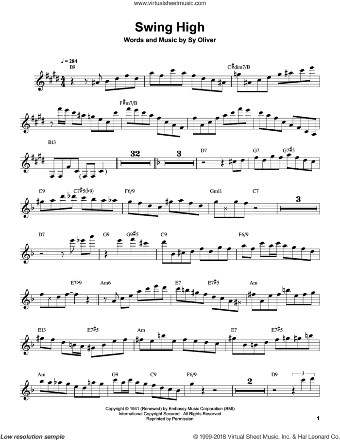 Swing High sheet music for clarinet solo (transcription) (PDF)
