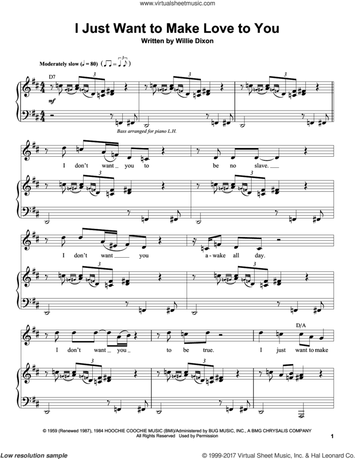 I Just Want To Make Love To You sheet music for piano solo (transcription) by Foghat and Willie Dixon, intermediate piano (transcription)