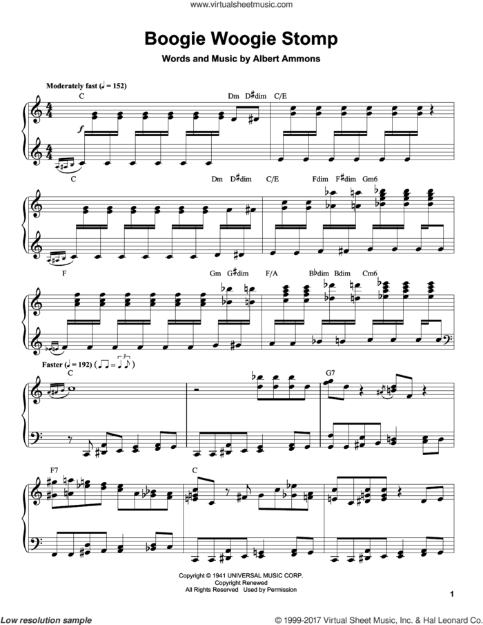 Boogie Woogie Stomp sheet music for piano solo (transcription) by Albert Ammons, intermediate piano (transcription)