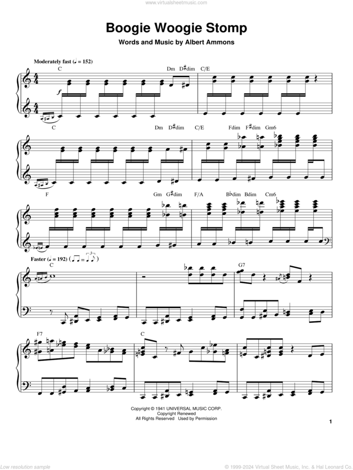 Boogie Woogie Stomp sheet music for piano solo (transcription) by Albert Ammons, intermediate piano (transcription)