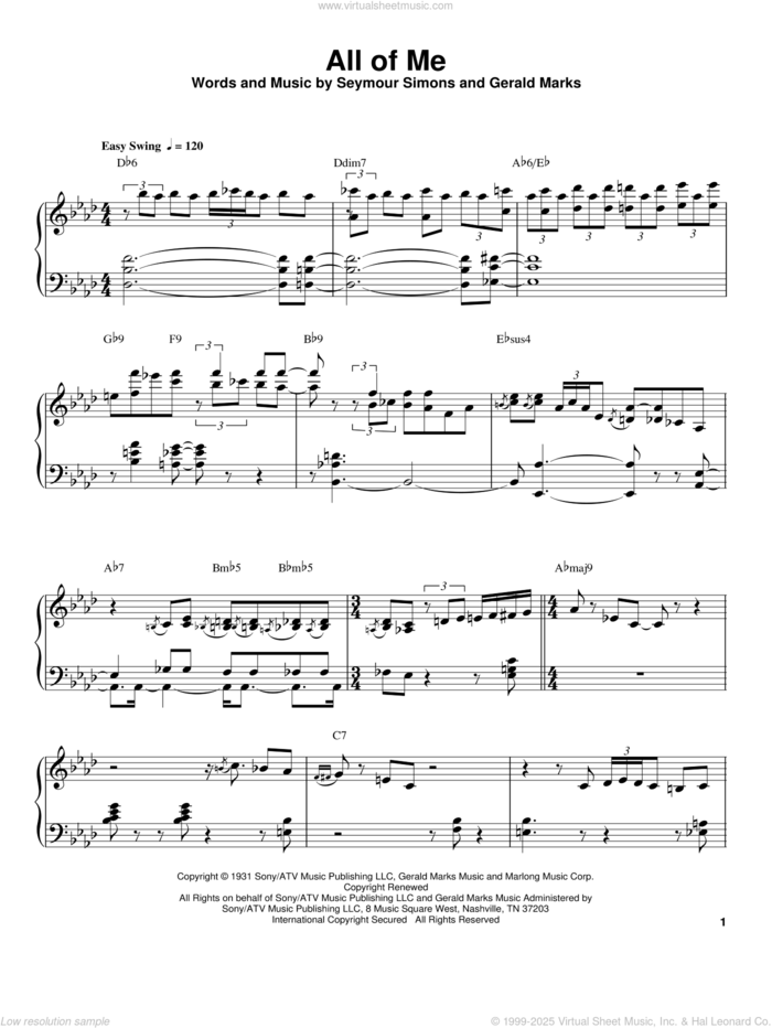 All Of Me sheet music for piano solo (transcription) by Oscar Peterson, Gerald Marks and Seymour Simons, intermediate piano (transcription)