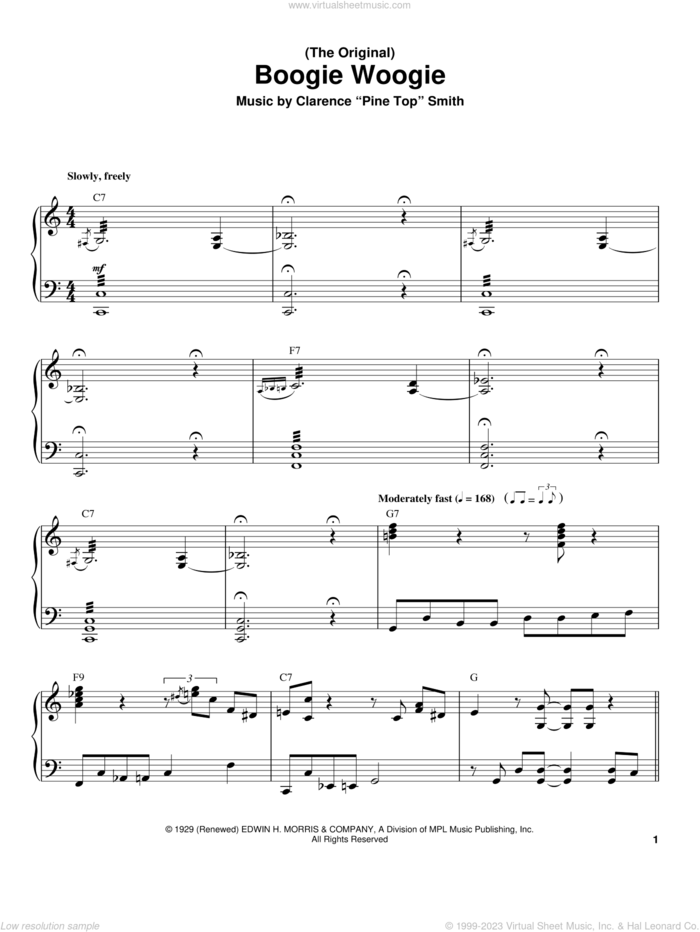 (The Original) Boogie Woogie sheet music for piano solo (transcription) by Clarence 'Pine Top' Smith, intermediate piano (transcription)