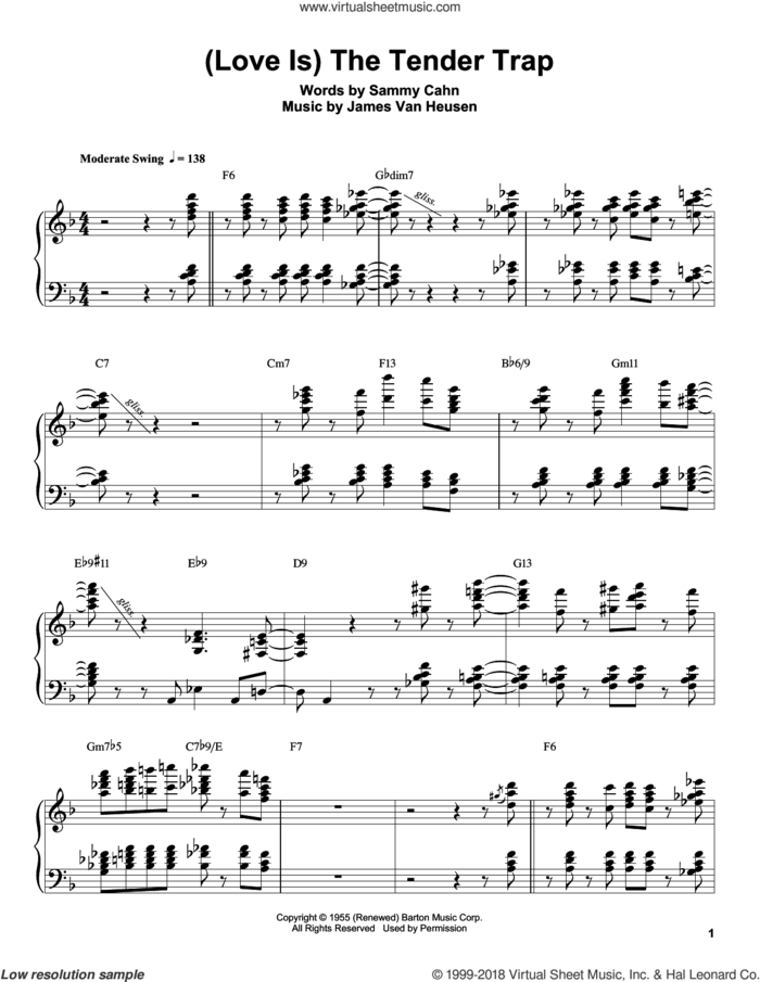 (Love Is) The Tender Trap sheet music for piano solo (transcription) by Oscar Peterson, Frank Sinatra, Jimmy van Heusen and Sammy Cahn, intermediate piano (transcription)