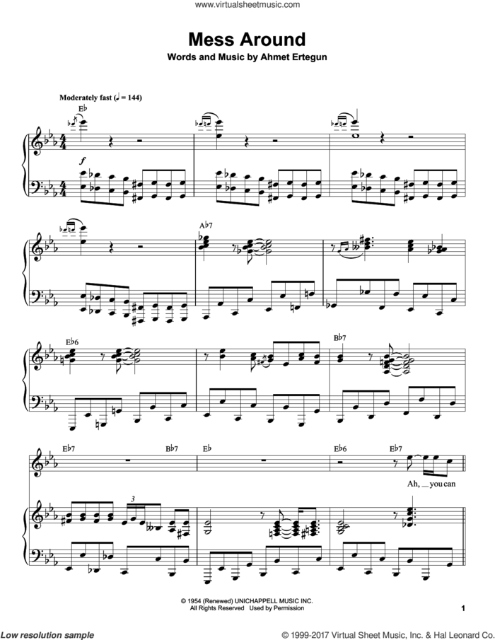 Mess Around sheet music for piano solo (transcription) by Ahmet Ertegun, intermediate piano (transcription)
