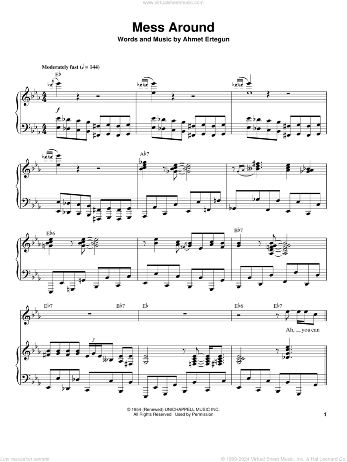 Mess Around sheet music for piano solo (transcription) by Ahmet Ertegun, intermediate piano (transcription)