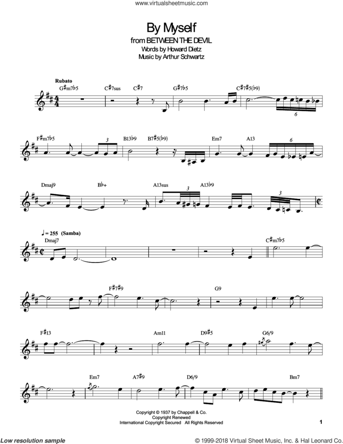 By Myself sheet music for clarinet solo (transcription) by Buddy DeFranco, Arthur Schwartz and Howard Dietz, intermediate clarinet (transcription)